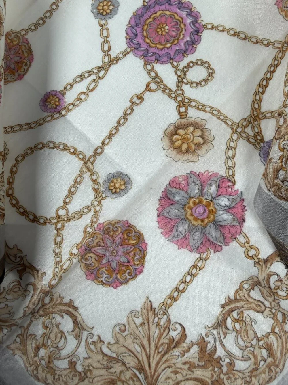 NWT Vintage Celine Floral Chain Lightweight Cotton Scarf 18